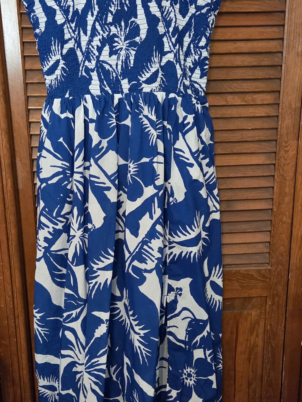 LOFT Blue and White Floral Smocked Dress